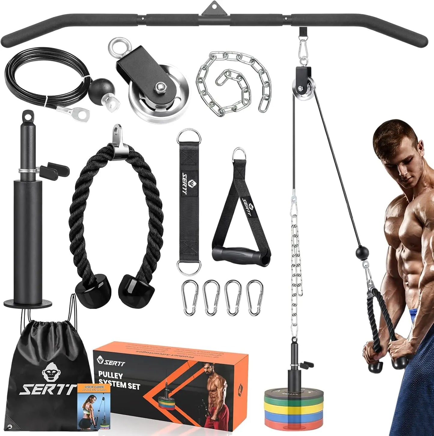 2-in-1 Lat Bar and Loading Pin, Ideal for Triceps, Biceps, Back Workouts