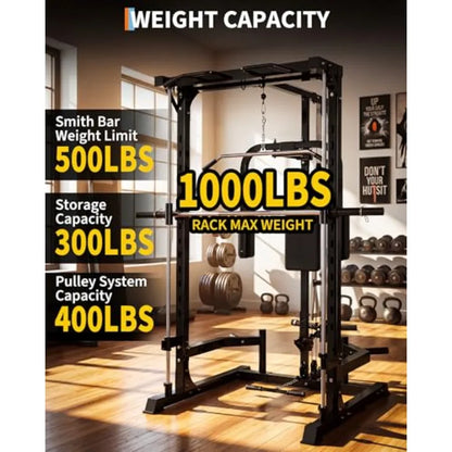 Smith Machine with Bench Heavy Duty Power Cage Squat Rack.