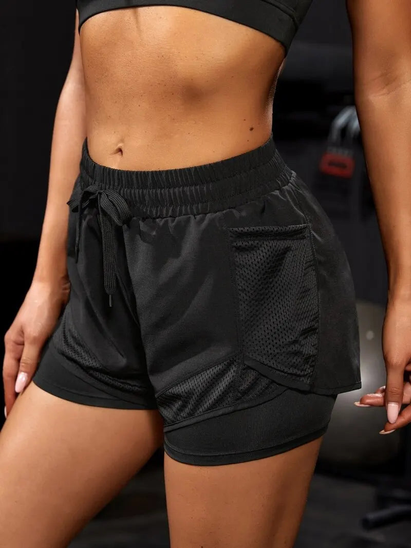 Women's Elastic Sports Shorts, Shorts With Pockets.