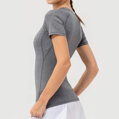 Women's Compression Shirt Short Sleeve Athletic Yoga Running T-Shirt.