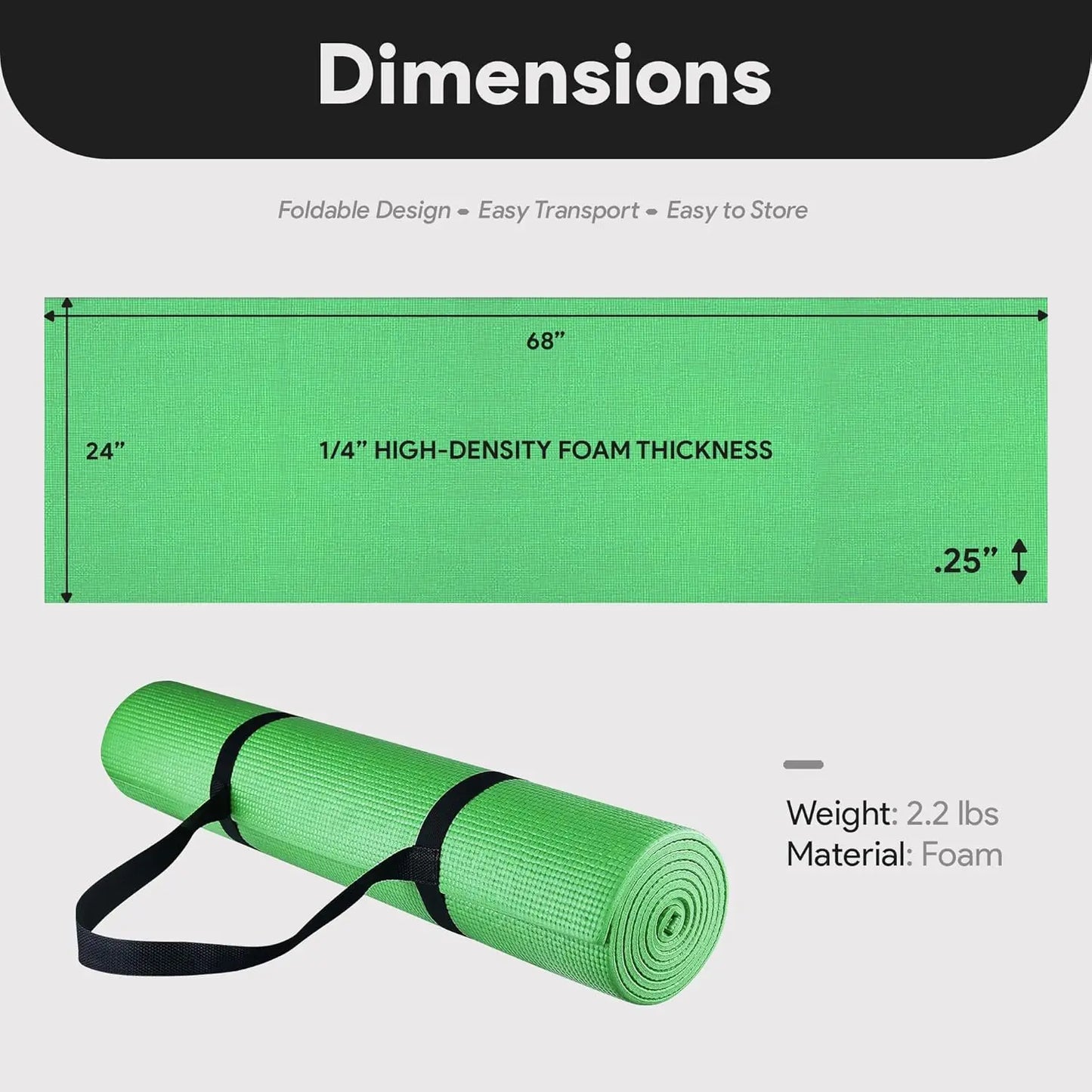 High-Density Anti-Tear 1/4-Inch Yoga Mat with Carrying Strap.