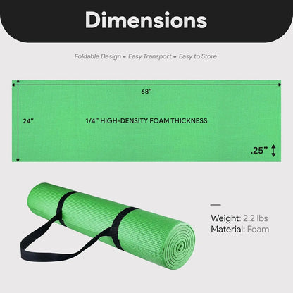 High-Density Anti-Tear 1/4-Inch Yoga Mat with Carrying Strap.