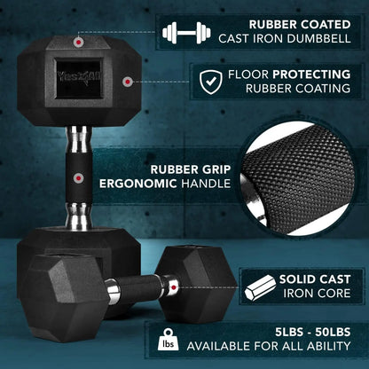 Rubber Grip Hex Dumbbells.