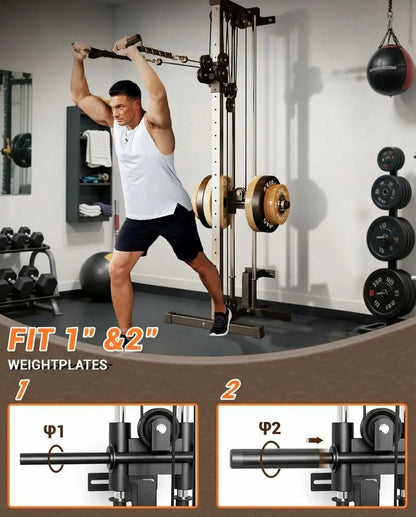 Dual Pulley Cable Crossover Machine LAT Pulldown Bar & Foot Board.