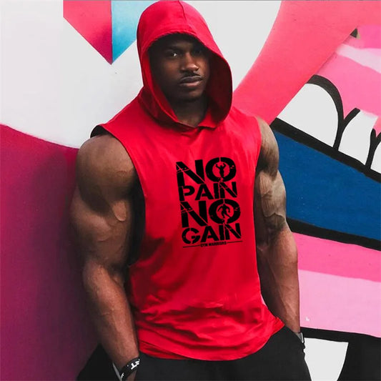 Mens Bodybuilding Sleeveless Hooded Shirts.