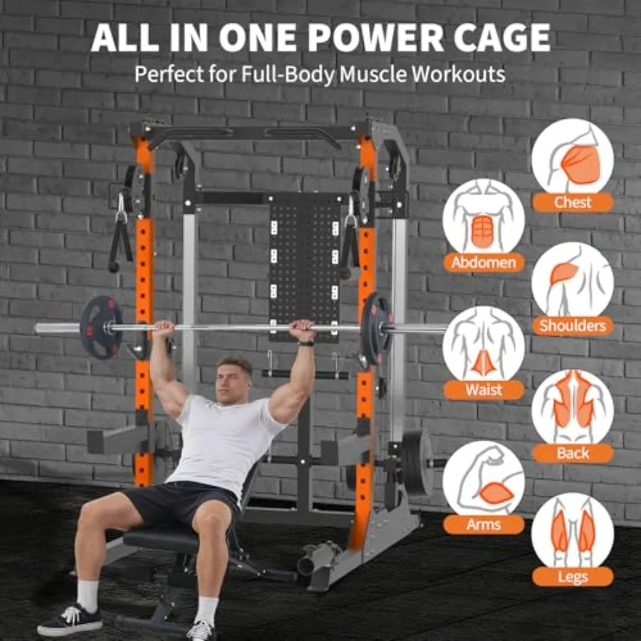 Squat Rack with Adjustable Cable Crossover.
