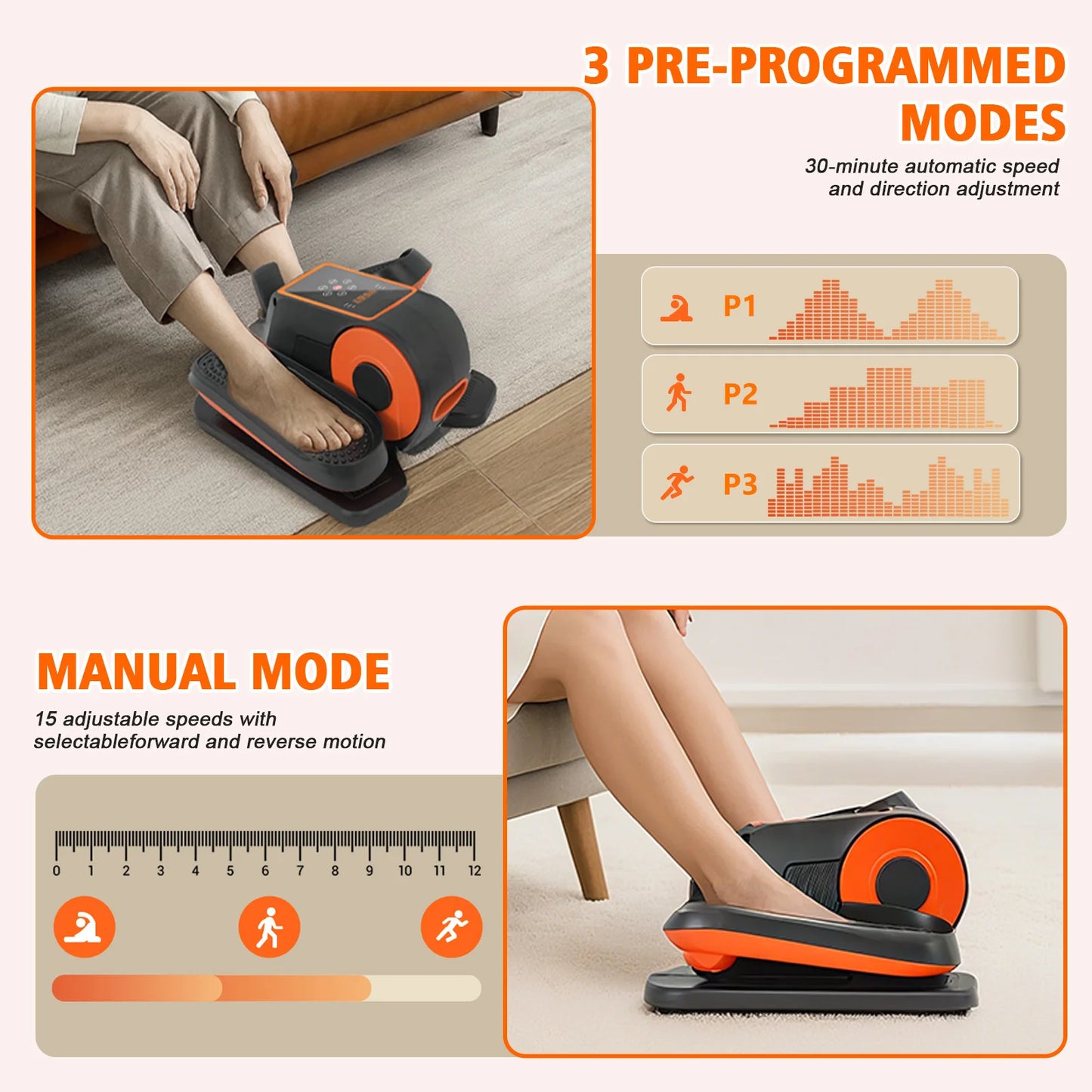 Under-Desk Electric Elliptical Pedal Exerciser 15-Levels