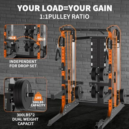 Squat Rack with Adjustable Cable Crossover.