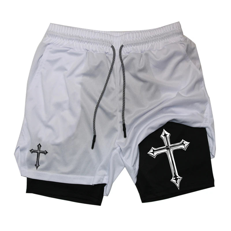 Gym Athletic Shorts with Compression Liner Phone Pocket Towel Loop.