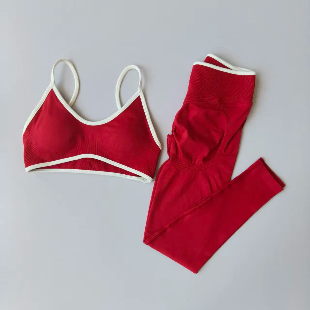 2PCS Seamless Legging Set, Strappy Sports Bra + High Waist.