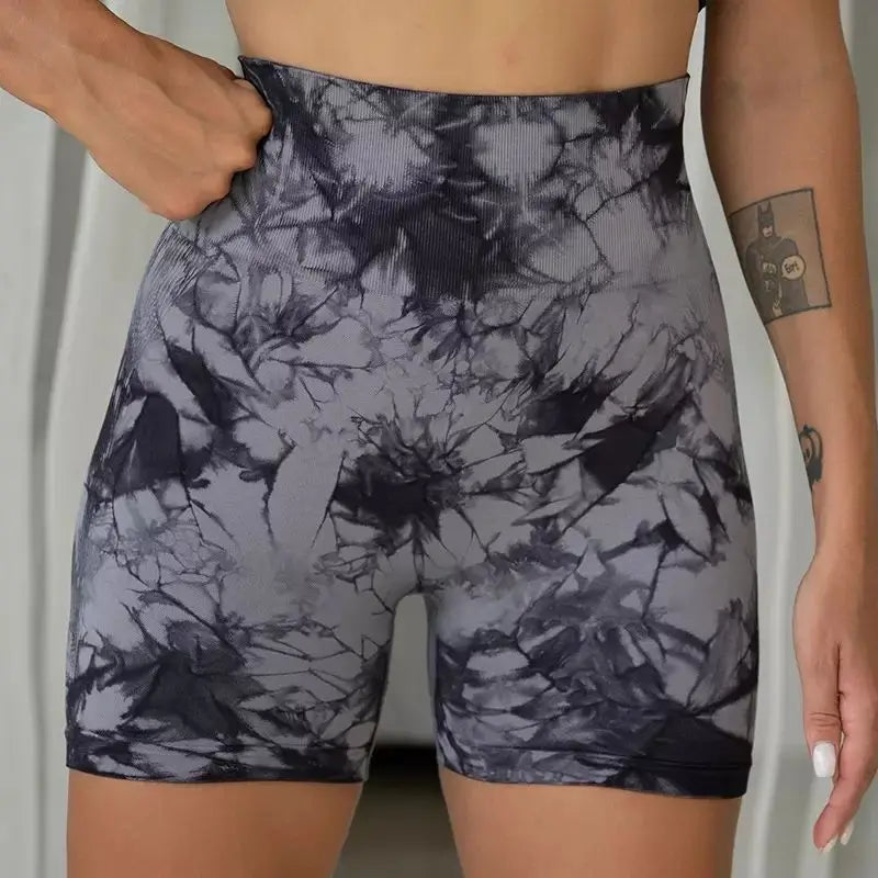 Tie-Dye Yoga Shorts for Women High Elastic Gym Shorts.