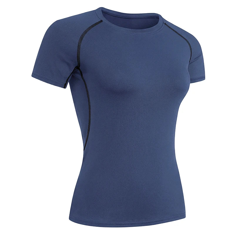 Women's Compression Shirt Short Sleeve Athletic Yoga Running T-Shirt.