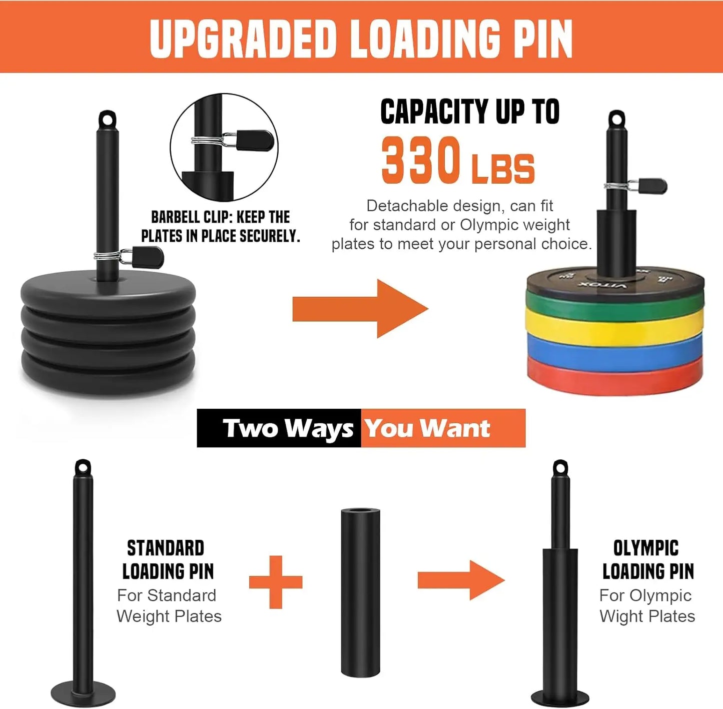 2-in-1 Lat Bar and Loading Pin, Ideal for Triceps, Biceps, Back Workouts