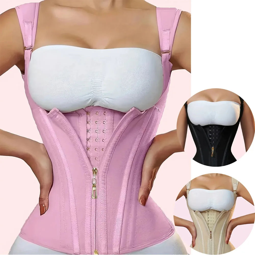 Waist Cincher Corset Vest with Zipper and Button Closure.