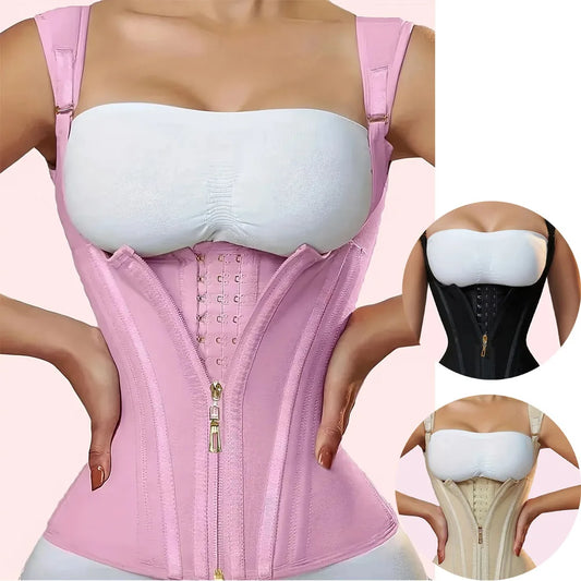 Waist Cincher Corset Vest with Zipper and Button Closure.