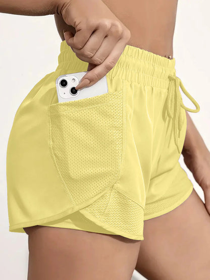 Women's Elastic Sports Shorts, Shorts With Pockets.