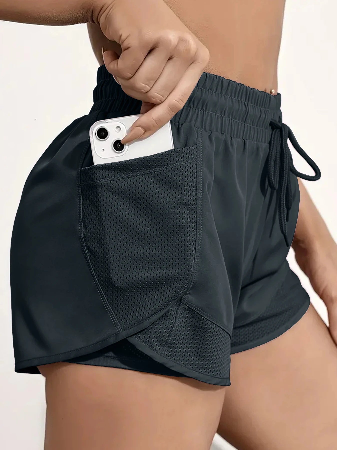 Women's Elastic Sports Shorts, Shorts With Pockets.
