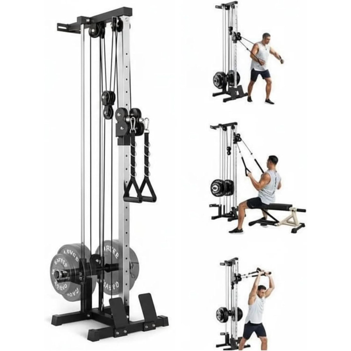 Dual Pulley Cable Crossover Machine LAT Pulldown Bar & Foot Board.
