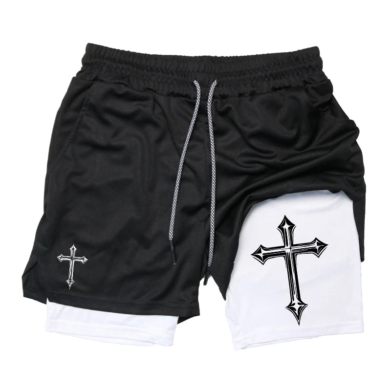 Gym Athletic Shorts with Compression Liner Phone Pocket Towel Loop.