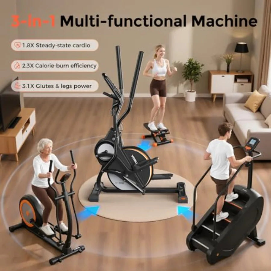 3-in-1 Elliptical + Cardio Climber + Stair Stepper.