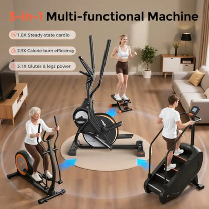 3-in-1 Elliptical + Cardio Climber + Stair Stepper.