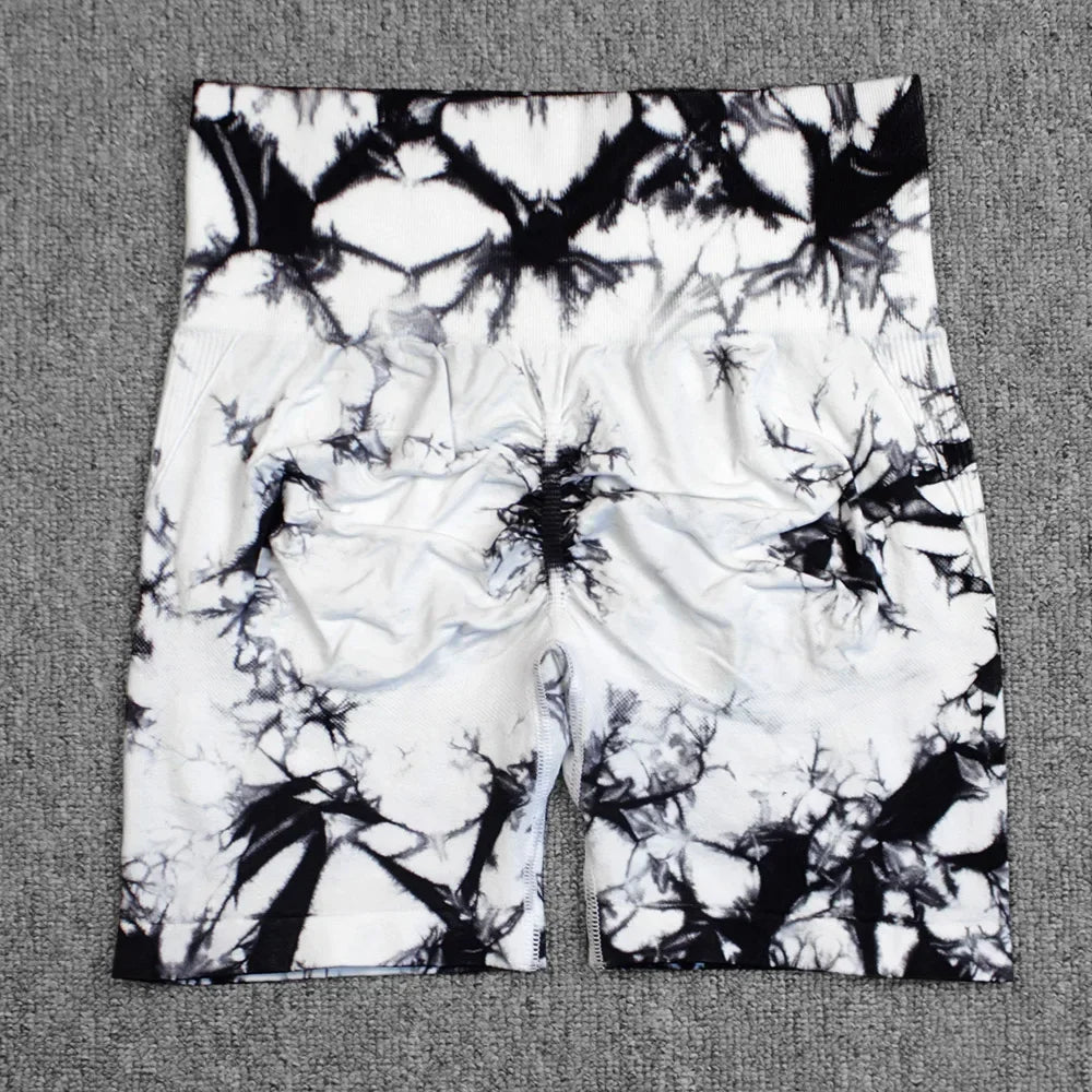Tie-Dye Yoga Shorts for Women High Elastic Gym Shorts.