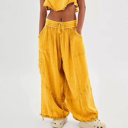High Waist. Drawstring Palazzo Pants.