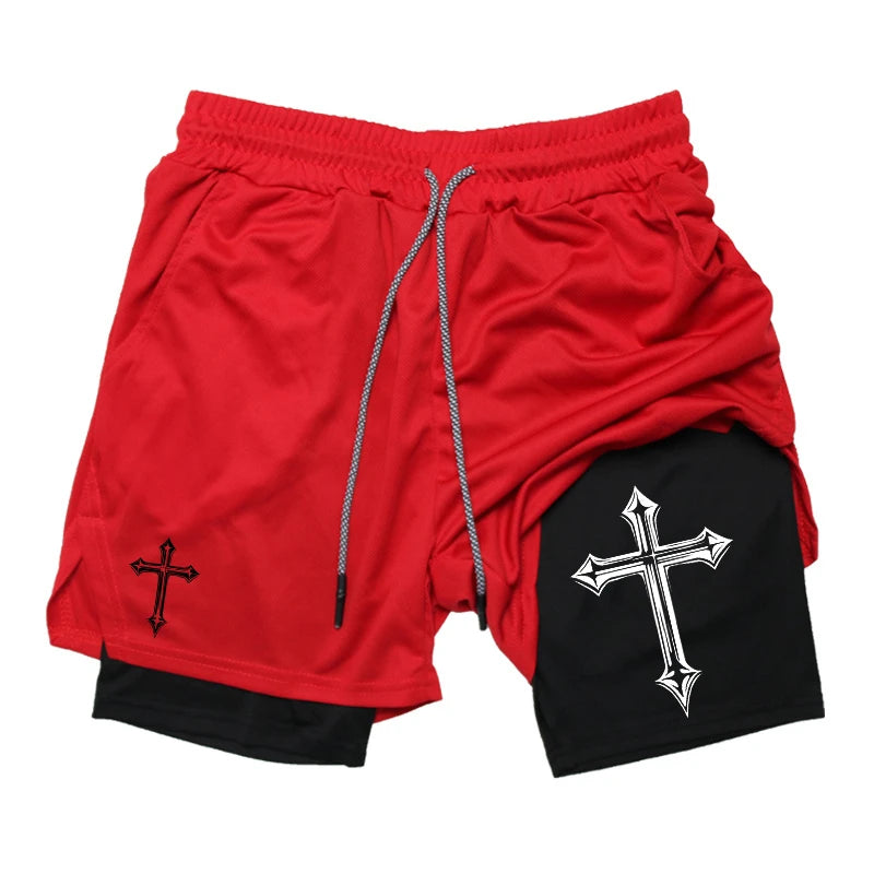 Gym Athletic Shorts with Compression Liner Phone Pocket Towel Loop.