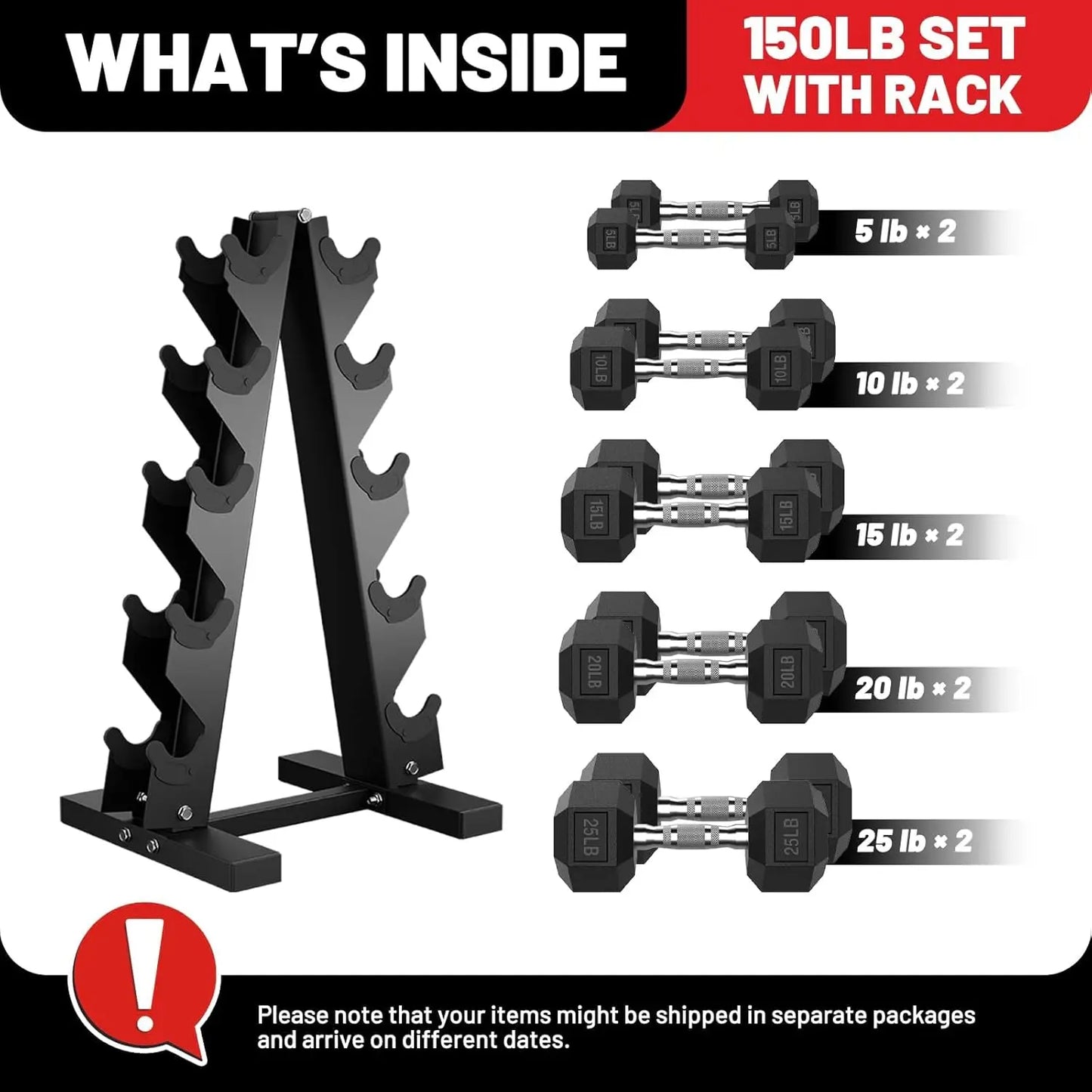 Hex Dumbbell Sets with Rack, 60-550lb.