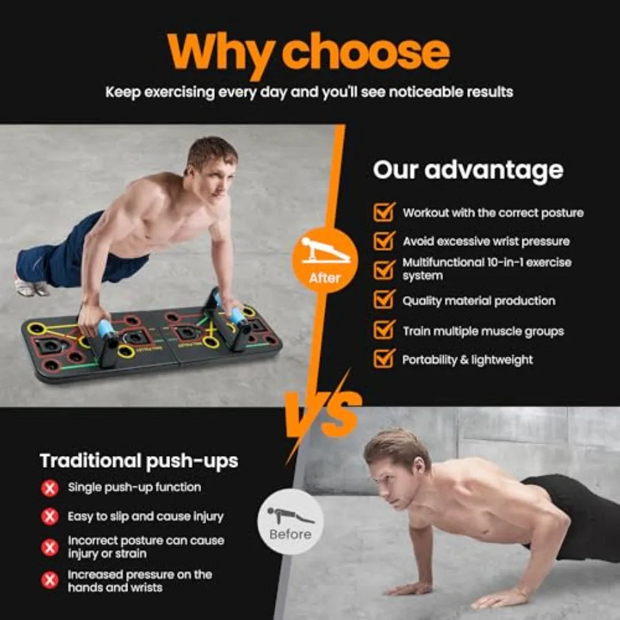 Push-up board home gym with portable fitness equipment.