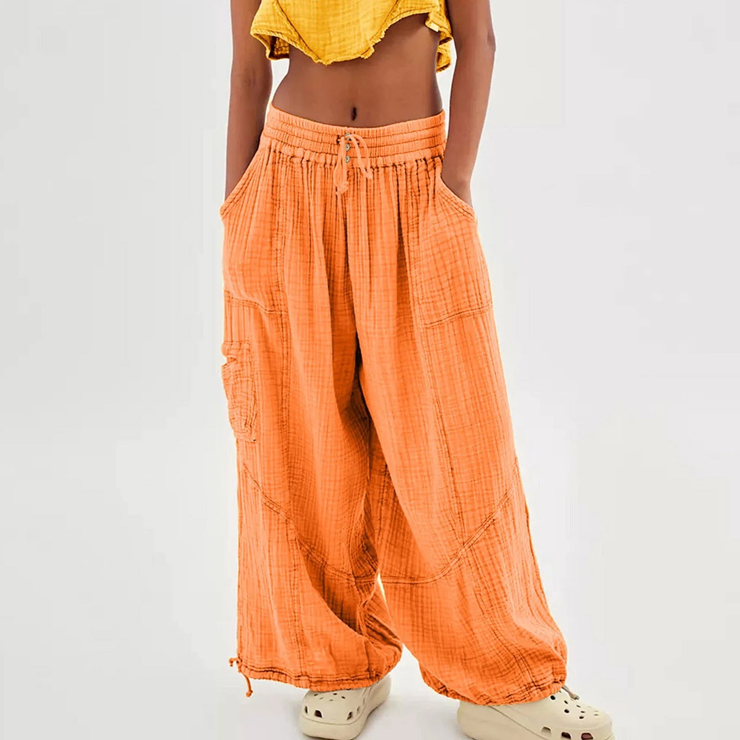 High Waist. Drawstring Palazzo Pants.