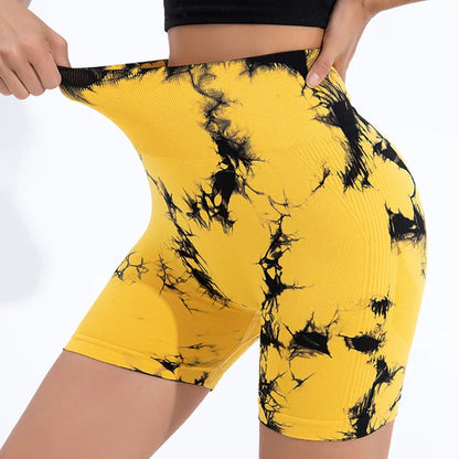 Tie-Dye Yoga Shorts for Women High Elastic Gym Shorts.