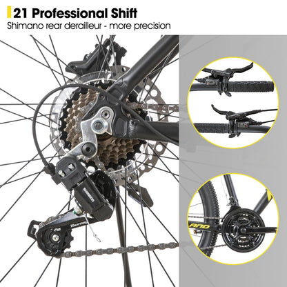 Aluminum Mountain Bike 21 Speeds, Hydraulic Disc-Brakes,