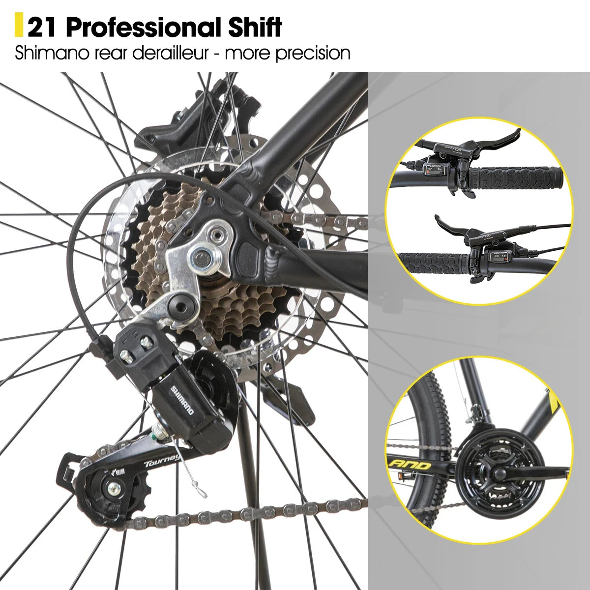 Aluminum Mountain Bike 21 Speeds, Hydraulic Disc-Brakes,