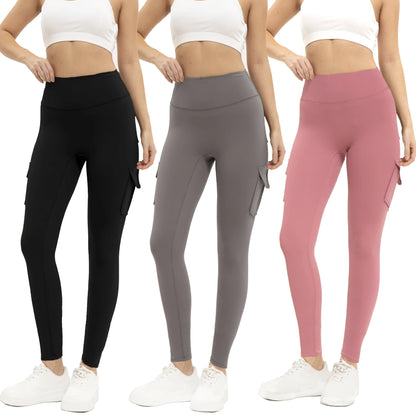 3PCS Women's Solid Color Gym Leggings High Waisted.