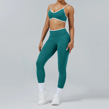 2PCS Seamless Legging Set, Strappy Sports Bra + High Waist.