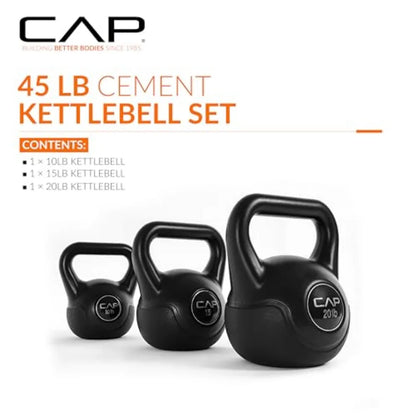45 LB Cement Kettlebell Set 10 lb 15 lb 20 lb