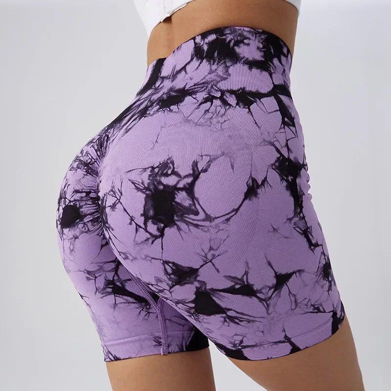 Tie-Dye Yoga Shorts for Women High Elastic Gym Shorts.