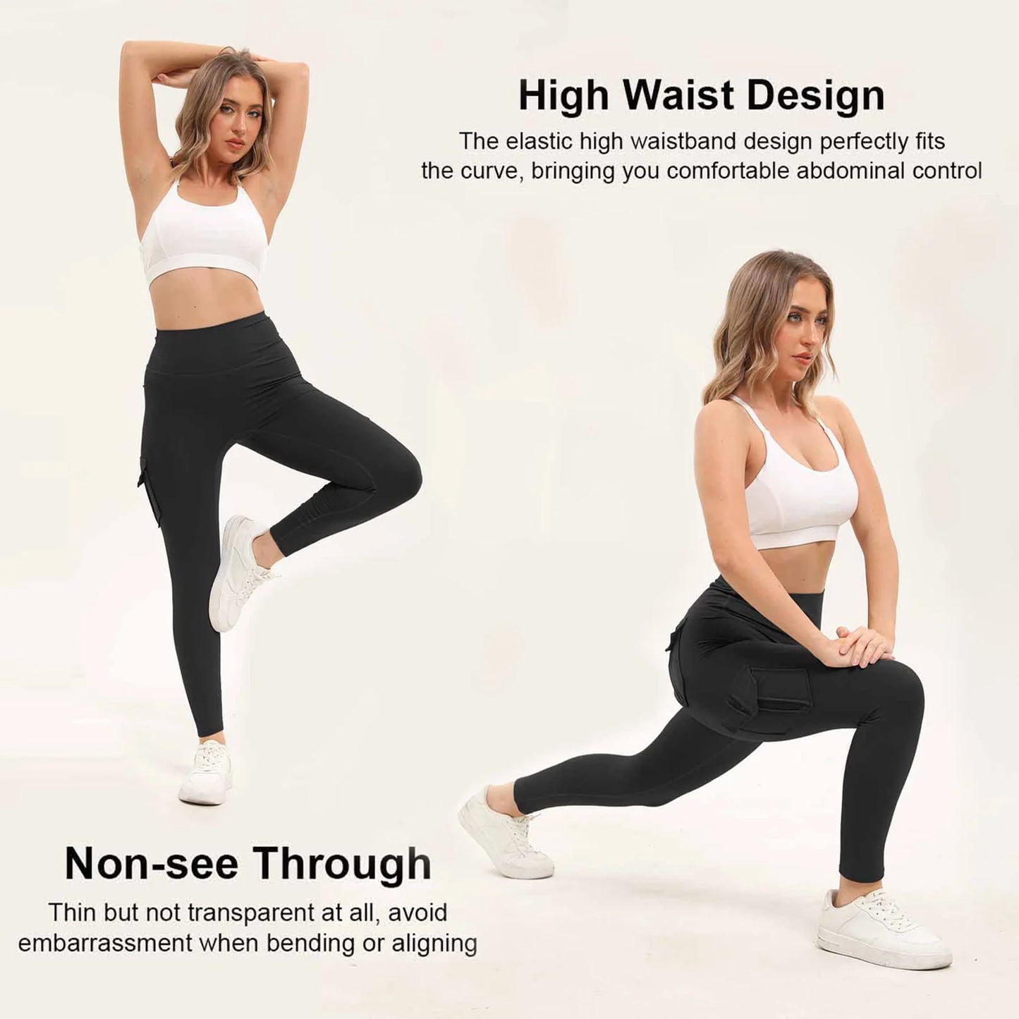 3PCS Women's Solid Color Gym Leggings High Waisted.