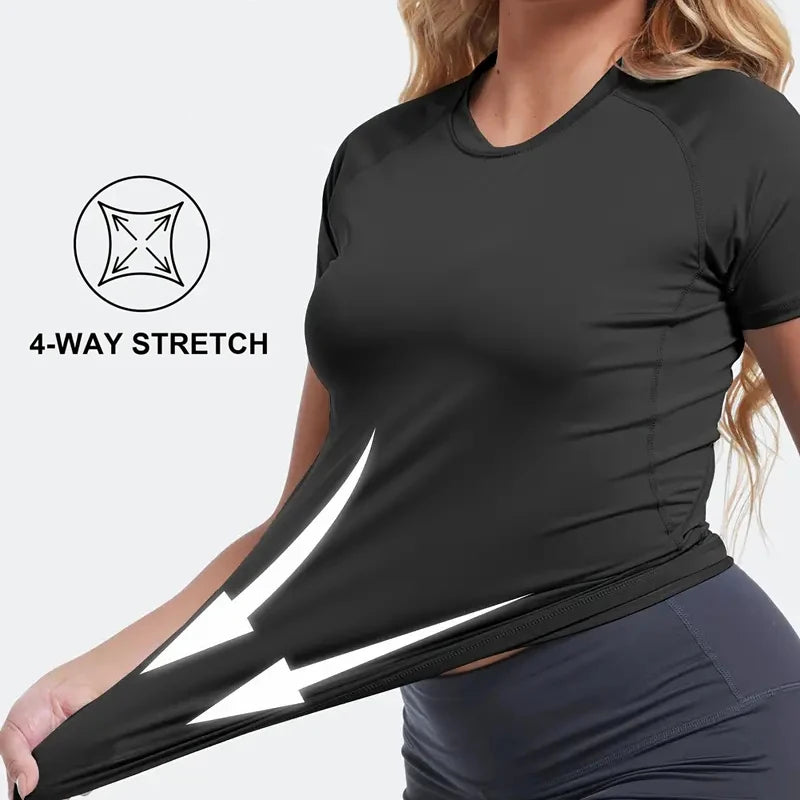 Women's Compression Shirt Short Sleeve Athletic Yoga Running T-Shirt.
