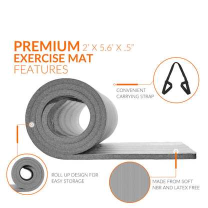 1/2 Inch High Density Exercise Yoga Mat with Strap