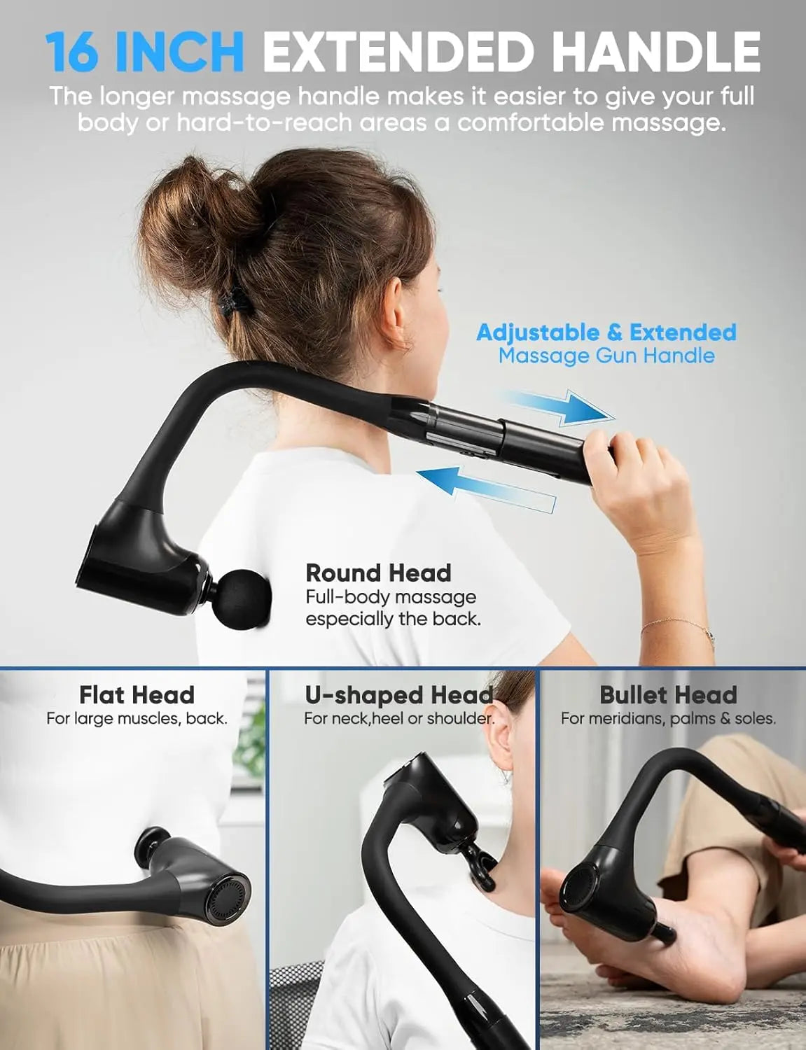 Deep Tissue Massage Gun with Extended Handle,