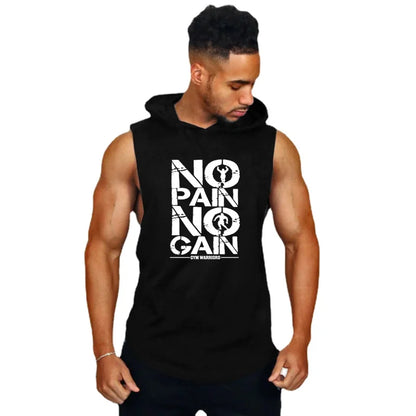Mens Bodybuilding Sleeveless Hooded Shirts.