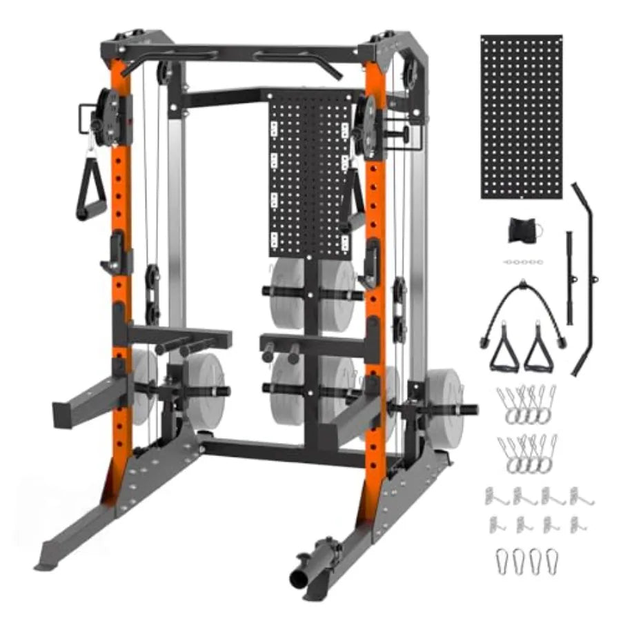 Squat Rack with Adjustable Cable Crossover.