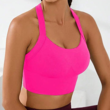 cross-back sports bra, no chest pad, adjustable size.