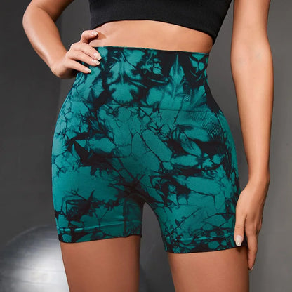 Tie-Dye Yoga Shorts for Women High Elastic Gym Shorts.