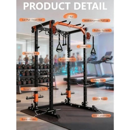 Power Squat Rack with Cable Crossover Pulley System.