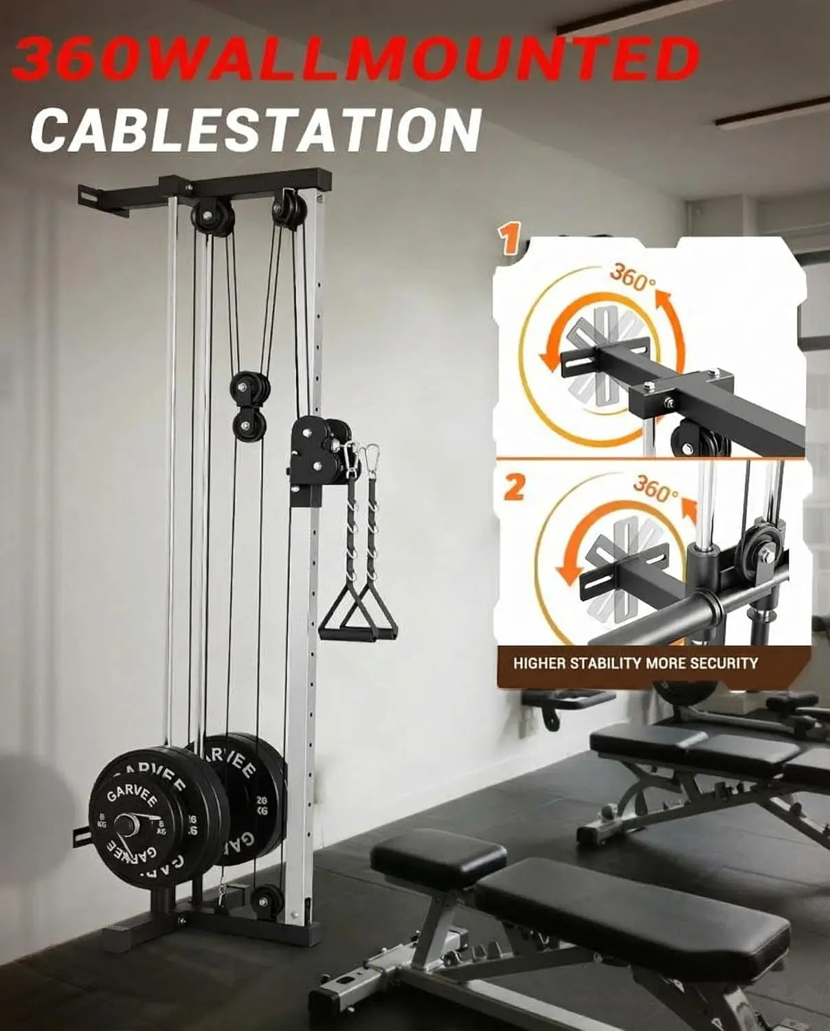 Dual Pulley Cable Crossover Machine LAT Pulldown Bar & Foot Board.