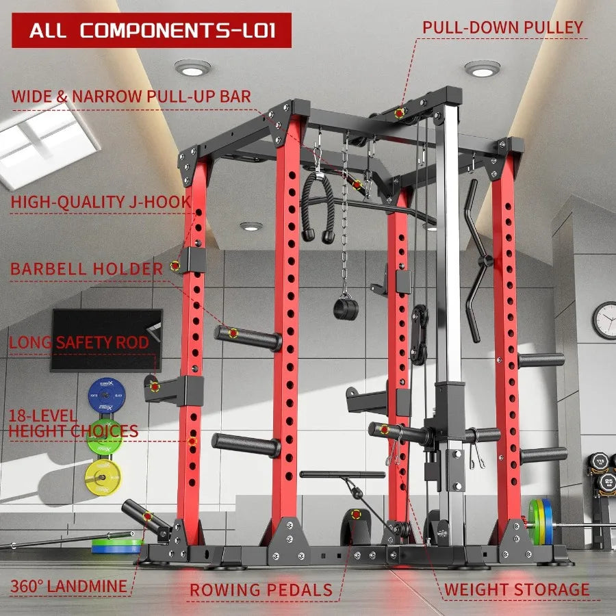 Multi-Function Squat Rack with Cable Crossover System.