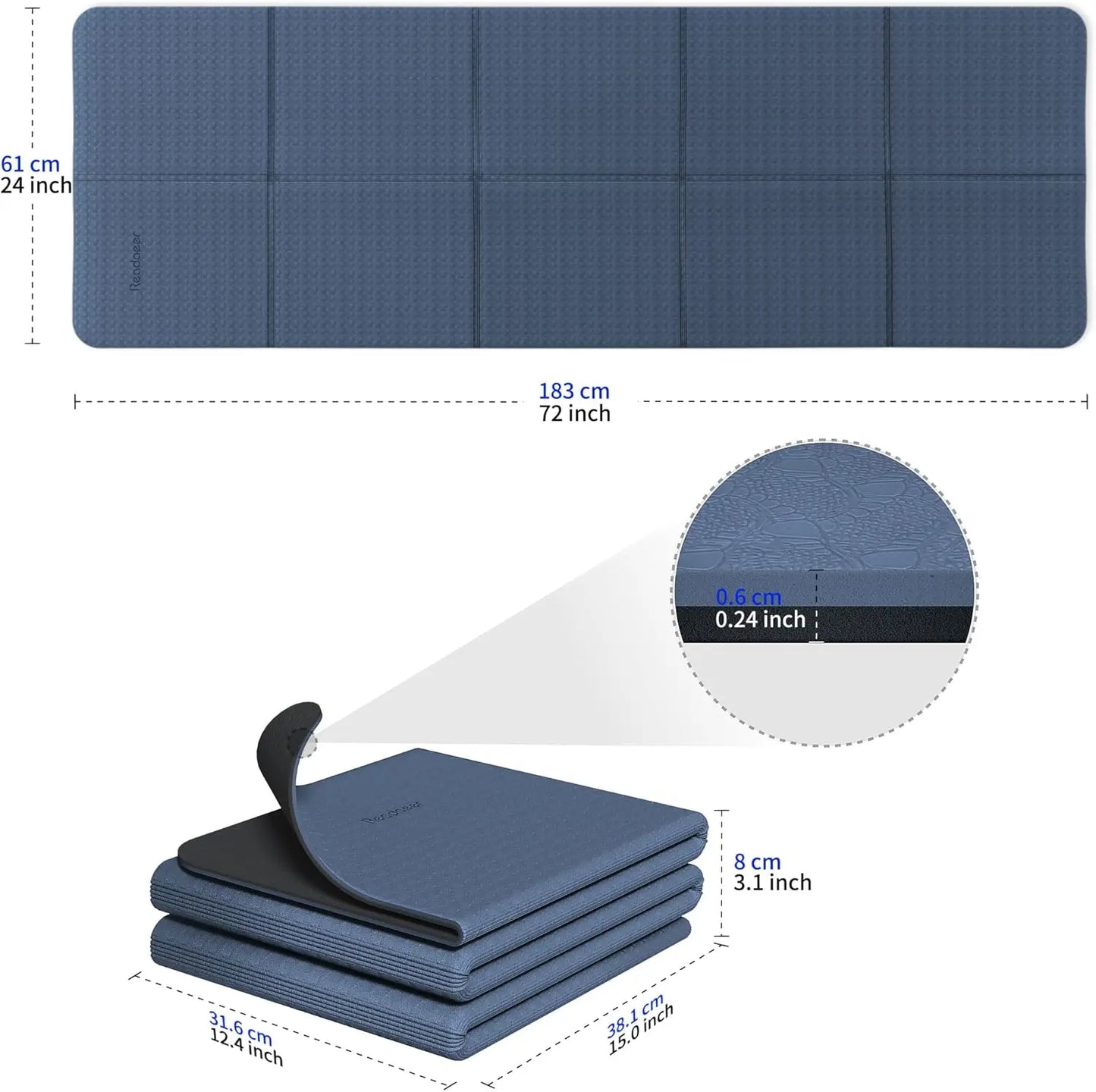 Foldable Travel Yoga Mat 6mm Thick with Carrying Bag,